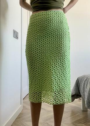 Літня міді спідниця zara, салатова xs, кроше