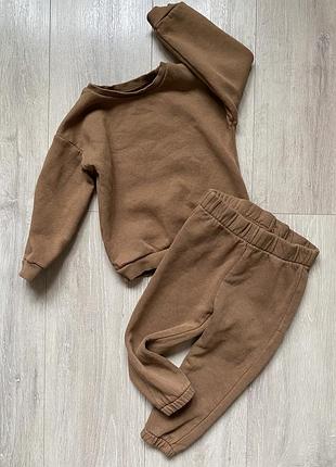 🧜‍♀️коричневий теплий спортивний костюм 1,5-2 роки matalan з начосом