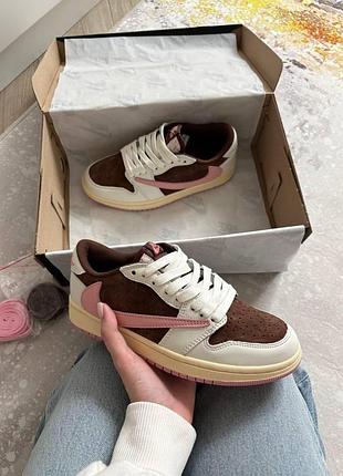 Стильные кроссовки air jordan 1 low x travis scott dark pony beige/black  🔥