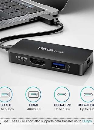 Концентратор usb type-c hub, dockteck dd0006-de, 3-in-1