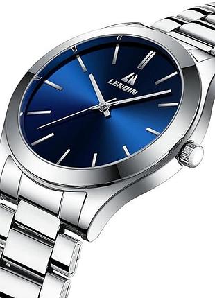 Чоловічий класичний годинник lenqin steel & blue — лаконічність та надійність
