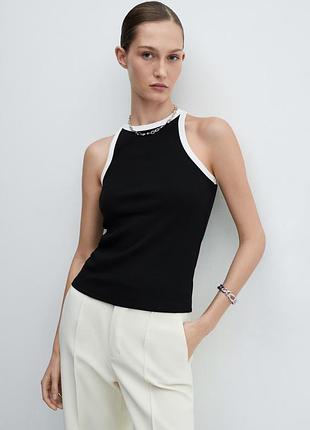 Майка топ в рубчик с контрастной отделкой mango - xs, s, m, l