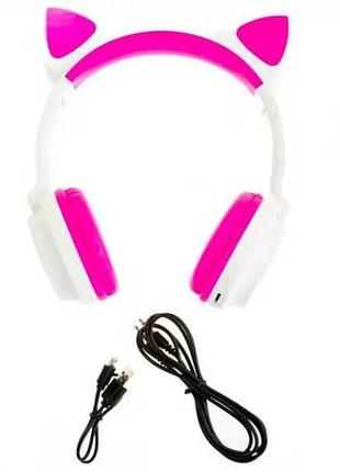 Бездротові навушники bluetooth з котячими вушками led zw-028c рожево білі top shop ua_