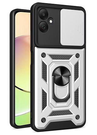 Чехол fiji camera defence для samsung galaxy a05 (a055) бампер с защитой камеры и подставкой silver