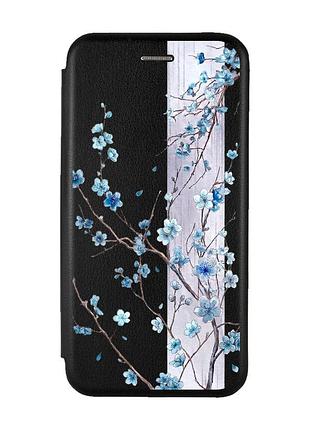 Чехол-книжка черный с рисунком на xiaomi redmi note 10 pro/note 10 pro max цветущая сакура (принт 422)