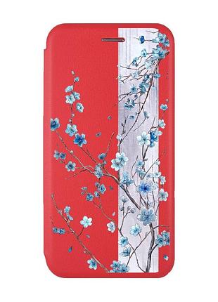 Чехол-книжка красный с рисунком на xiaomi redmi 9c/10a цветущая сакура (принт 422)