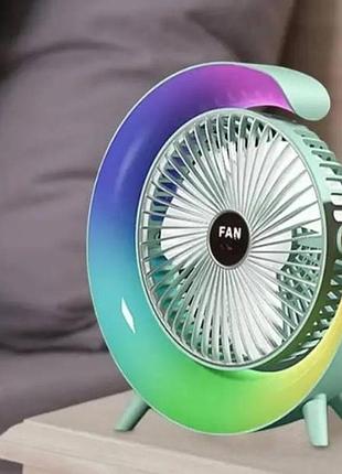 Вентилятор настольный поворотный с led подсветкой аккумуляторный голубой top shop ua_