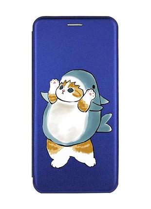 Чехол-книжка с рисунком для xiaomi redmi note 13 pro 4g синий :: котенок акула (принт 379)