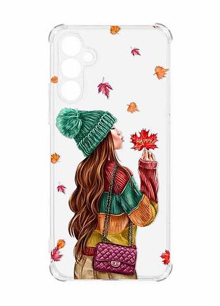 Чехол с утолщенными углами на samsung galaxy a55 (a556) :: девушка с листьями (принт 221)