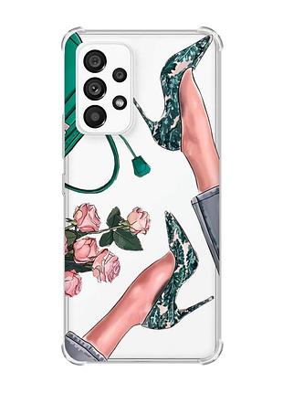 Чехол с утолщенными углами на samsung galaxy a53 туфельки и цветы (принт 225)