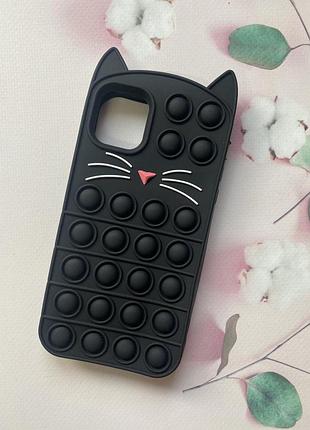 Силіконовий чохол поп іт антистрес поп-іт pop it для iphone 11 (6,1) попит котик чорний