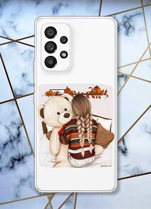 Прозорий чохол на samsung galaxy a53 дизайн дівчинка з ведмедиком принт 117
