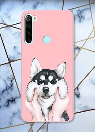 Матовый чехол с розовыми боками на xiaomi redmi note 8 :: мордочка (принт 121)