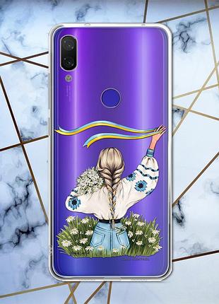 Прозорий чохол для xiaomi redmi note 7 з патріотичним дизайном "дівчина зі стрічкою" принт 17