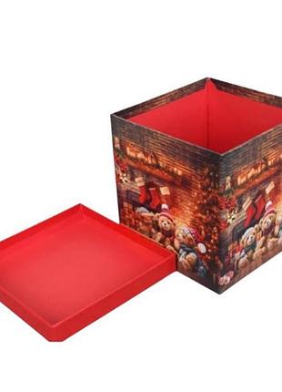 Коробка упаковочная подарочная мишки у камина 3-й размер 12,5х12,5х12,5см 73-5740 top shop ua_