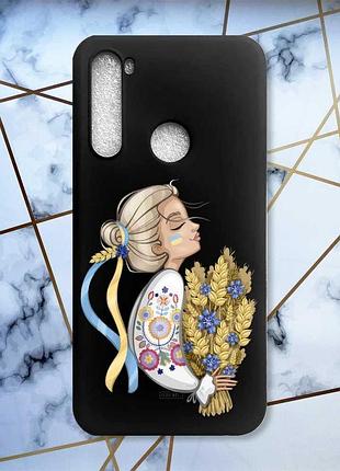 Матовый чехол с черными боками на xiaomi redmi note 8 :: украинка с колосками (принт 173)