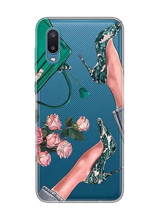 Прозрачный чехол на samsung galaxy a02/a022 (2021) туфельки и цветы (принт 225)