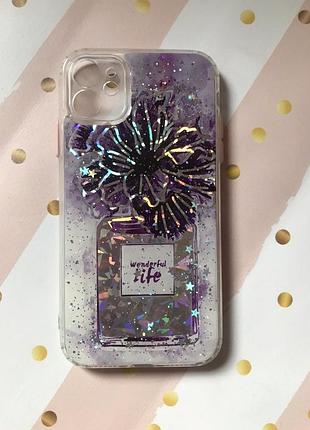 Силиконовый чехол с блёстками для iphone 11 (6,1) цветок в вазе