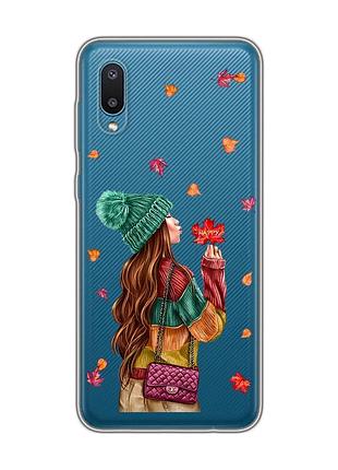 Прозорий чохол на samsung galaxy a02/a022 (2021) :: дівчина з листям (принт 221)