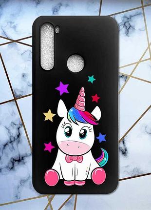 Матовый чехол с черными боками на xiaomi redmi note 8 :: единорог (принт 102)