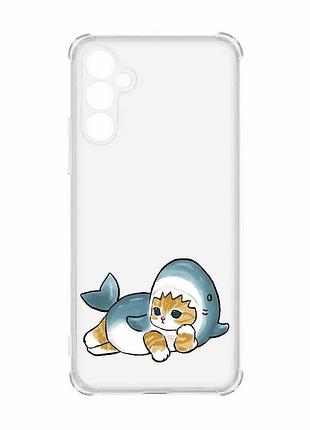 Чохол з потовщеними кутами на samsung galaxy a55 (a556) :: котик акула (принт 355)