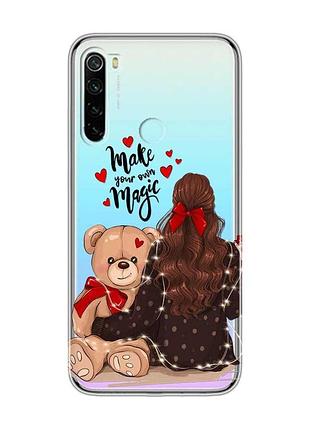 Прозрачный чехол на xiaomi redmi note 8 девушка с мишкой (принт 188)