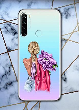 Прозрачный чехол для xiaomi redmi note 8 :: девушка с сиренью (принт 7)