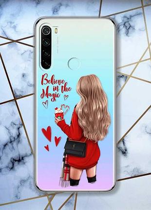 Прозрачный чехол на xiaomi redmi note 8 девушка с кофе (принт 137)