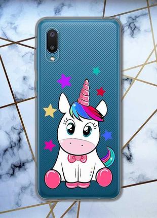 Прозрачный чехол на samsung galaxy a02 / a022 (2021) :: единорог (принт 102)