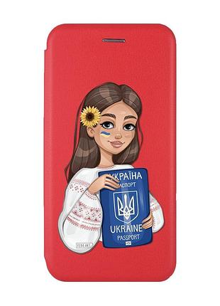 Чехол-книжка с рисунком для xiaomi redmi note 12 красный :: девушка с паспортом (патриотический принт 12)