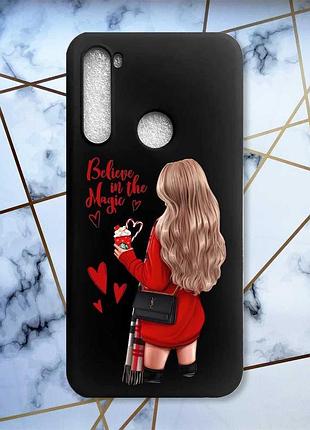 Матовый чехол с черными боками на xiaomi redmi note 8 девушка с кофе (принт 137)