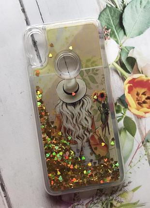 Силиконовый чехол с переливающимися блестками для xiaomi redmi note 7 девушка с подсолнухами