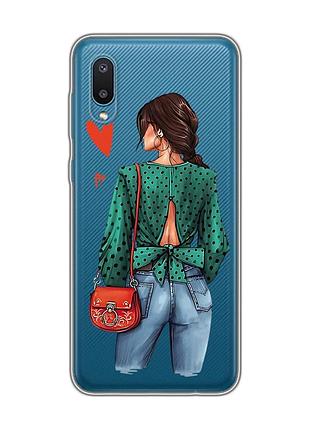 Прозорий чохол на samsung galaxy a02/a022 (2021) дівчина в зеленому (принт 224)