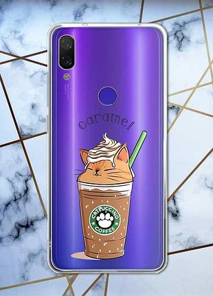 Прозрачный чехол на xiaomi redmi note 7 :: капучино котик (принт 97)
