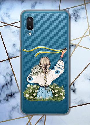 Прозрачный чехол для samsung galaxy a02 / a022 (2021) :: девушка с лентой (принт 17)