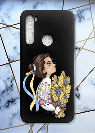 Матовый чехол с черными боками на xiaomi redmi note 8 :: украинка с колосками (принт 172)