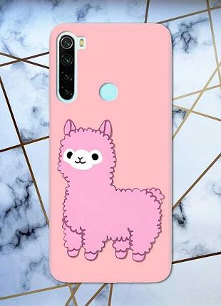 Матовий чохол з рожевими боками на xiaomi redmi note 8 :: лама рожева принт 100