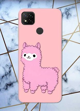 Матовый чехол с розовыми боками на xiaomi redmi 9c :: лама розовая (принт 100)