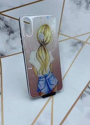 Силіконовий чохол з блискітками для xiaomi redmi note 7 pro дівчина зі спини