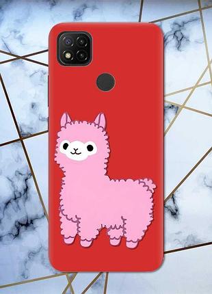 Матовый чехол с красными боками на xiaomi redmi 9c :: лама розовая (принт 100)