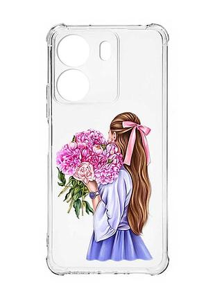 Чехол с утолщёнными углами на xiaomi redmi 13c :: девушка с пионами (принт 11)