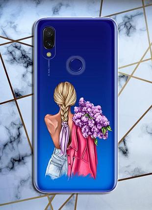 Прозрачный чехол для xiaomi redmi 7 :: девушка с сиренью (принт 7)