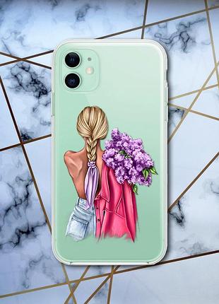 Прозрачный чехол для apple iphone 11 (6,1) :: девушка с сиренью (принт 7)