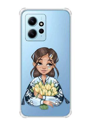 Чехол с утолщенными углами на xiaomi redmi note 12 4g :: девушка с тюльпанами (принт 22)