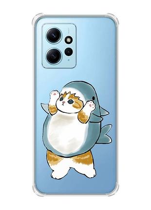 Чехол с утолщенными углами на xiaomi redmi note 12 4g :: котенок акула (принт 379)