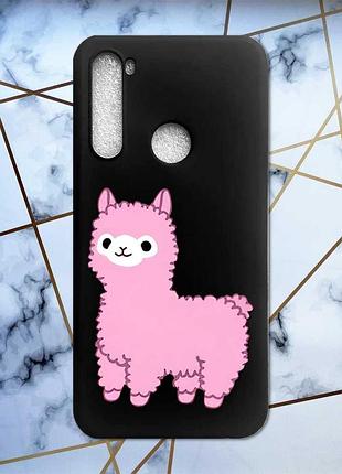 Матовый чехол с черными боками на xiaomi redmi note 8 :: лама розовая (принт 100)