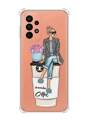 Чехол с утолщёнными углами для samsung galaxy a23 :: девушка на кофе (принт 228)