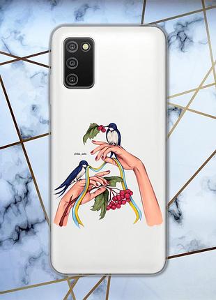 Прозрачный чехол для samsung galaxy a03s :: ласточки (принт 15)