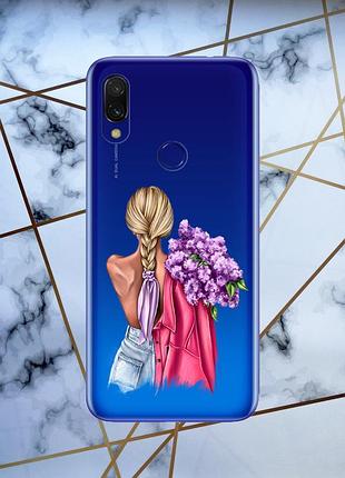 Прозрачный чехол для xiaomi redmi note 7 :: девушка с сиренью (принт 7)
