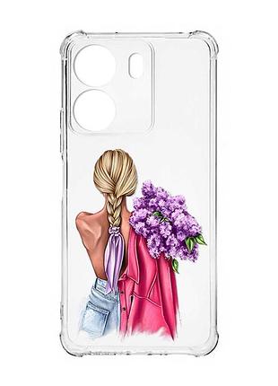 Чохол з потовщеними кутами на xiaomi redmi 13c :: дівчина з бузком (принт 7)